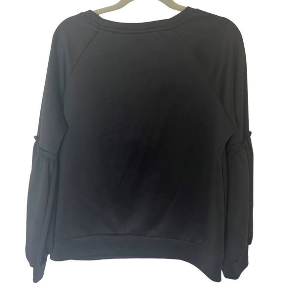 Halogen Black Pullover Sweatshirt with Ruffle Puff Sleeve Detail - Picture 4 of 8